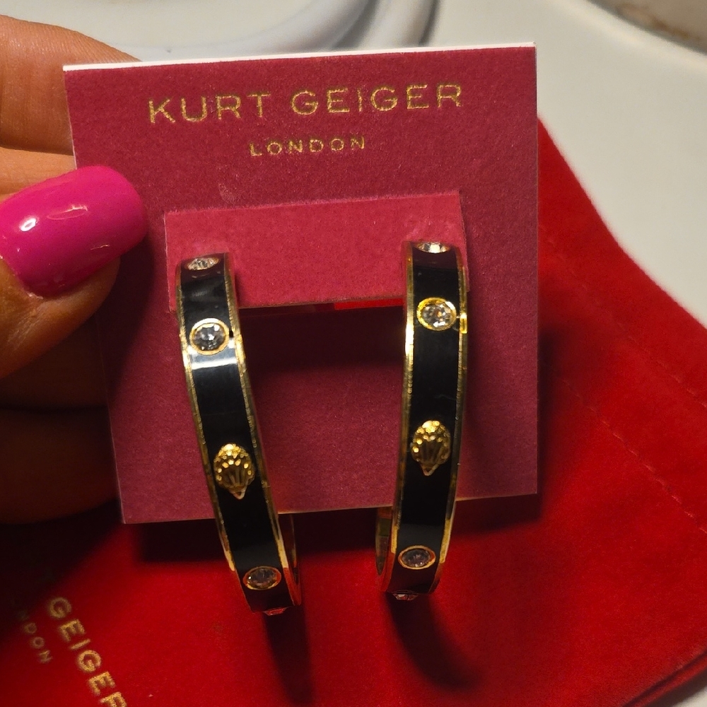 Kurt Geiger Black and Gold Embellished Hoops